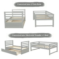Aukfa Kids Twin Convertible Break krevet s Trundle, blizanac preko dvostrukog drvenog kreveta s krevetom sa sigurnosnim čuvarom Rai