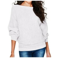Dukserice za žene, Ženska jednobojna majica dugih rukava s rukavima šišmiš, preveliki džemper, gornji dio bijele boje