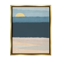 Stupell Industries Sažetak Ocean Shore Sjajno sunce nad obalom Grafička umjetnost Metalno zlato plutajuće uokvireno platno Umjetnost
