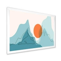 DesignArt 'Sažetak plave planine s crvenim mjesecom I' moderni uokvireni umjetnički tisak