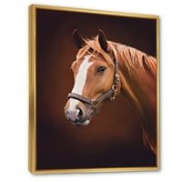 Izbliza portret smeđeg konja s bijelim nosom II uokvirenim slikanjem platna umjetnički tisak