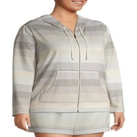 Tru Self Self Women Plus Striped Kangaru Pocket Zip-up Hoodie