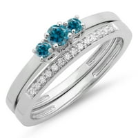 Kolekcija 0. Zaručnički prsten od bijelog i plavog dijamanta od 14 karata, Bijelo zlato, veličina 6,5