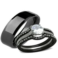 Njegov, njezin set ženskih i muških zaručničkih prstenova s crnom trakom za glavu od nehrđajućeg čelika