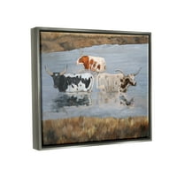 Stupell goveda Kupa za kupanje rijeke i insekte Slikanje sivog plutara uokvirenog umjetničkog tiskana zidna umjetnost