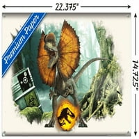 Zidni poster Jurski svijet: Dominion-Dilophosaurus u fokusu s gumbima, 14.725 22.375