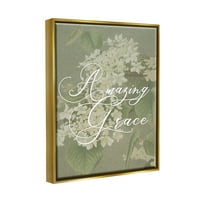 Stupell Industries Amazing Grace fraza Vintage Cvjetovi bijelog cvijeća metalni zlato uokvireno plutajućem platnu zidne umjetnosti,