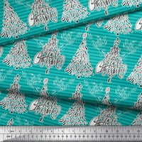 Georgette tkanina u prugastim prugama, s božićnim printom ptica i drveća, zanatska tkanina široka jarda