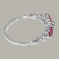 Ženski prsten od bijelog zlata od 18 karata s prirodnim dijamantima i rubinima britanske proizvodnje - opcije veličine-veličina 10,75