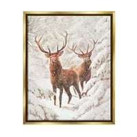Stupell Industries Elks snježna šuma divljina odmor za odmor Zlatni plutač uokviren umjetnički print zid umjetnost