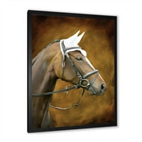 DesignArt 'Izbliza portret smeđeg konja s seoskom printom uokvirenom bijelim ušima