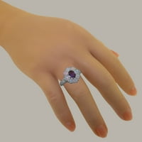 Ženski prsten od prirodnog ametista i opala od bijelog zlata britanske proizvodnje 14k-opcije veličine-veličina 5