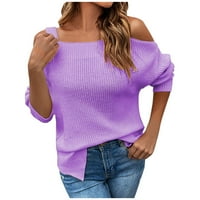 Modni džemperi za žene na rasprodaji za žene Casual jednobojni pulover dugih rukava s četvrtastim vratom za žene ljubičasta