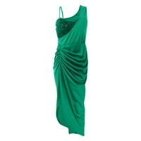 Ženske Ležerne haljine ženska jednobojna seksi Maksi haljina s prorezom sa šljokicama večernja haljina na jedno rame Zelena