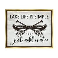 Stupell Industries Lake Life kanu Ore Rustikalne kabine tipografija Grafička umjetnost Metalno zlato plutajuće uokvireno platno Umjetnost