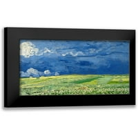 Van Gogh, Vincent Black uokvirena suvremena muzejska umjetnička gravura pod nazivom polje pšenice pod olujnim oblacima