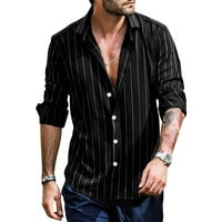 Crna Muška proljetno-ljetna prugasta košulja s reverom, Ležerne široke košulje s dugim rukavima, bluze, e-mail