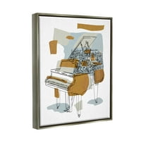 Stupell Industries Urban Town Grand Piano Grafička umjetnost sjajna siva plutajuća uokvirena platna Umjetnost tiskanog tiska, dizajn