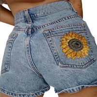 Ženske rastezljive ljetne traper kratke hlače od suncokreta, seksi kratke hlače s patentnim zatvaračem
