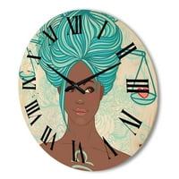 Designart 'Portret Afroamerikanke s plavom kosom I' Moderni drveni zidni sat