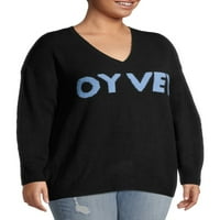 Heart N 'Crush Women's Plus Size' Oy Vey 'Grafički pulover s V-izrezom džemper