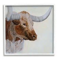Studell seoski dugački krava portret životinje i insekti slikaju bijeli uokvireni umjetnički print zidni umjetnost