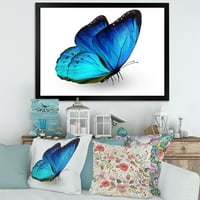 Designart 'Izbliza živog plavog leptira na bijeloj' moderno uokvireni umjetnički tisak
