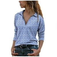 Ženski casual modni Top s dekolteom u obliku slova U i dugim rukavima i printom u donjem dijelu, udoban pulover s reverom