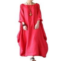 2. T / ženske maksi haljine, jednobojna duga haljina, večernje pikantne Ležerne haljine s okruglim vratom, crvene 5 inča