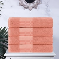 Vrhunski set pamučnih ručnika za kupanje s geometrijskim obrubom od 4 komada, brzosušeći boho plišani koralj