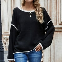 Ženski Jednobojni široki pulover s okruglim vratom s dugim rukavima u crnoj boji 6 Zimska moda
