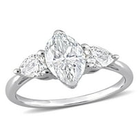 2- Carat T.G.W. Marquise izrezan je stvorio bijeli moissanit sterling srebrni zaručnički prsten od tri kamena