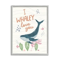 Stupell Industries Whaley Love You Typografija Quirky Ocean Whale 14, Dizajn Nina Blue