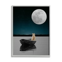 Stupell Industries narančasta mačka plutajući čamac noćni moon jezero Scena 30, Dizajn plakata Atelier