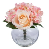 Umjetna ružičasta hortenzija Vickerman 9 u staklenoj vazi s mjehurićima