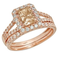 1. Dijamantni smaragdni rez imitacija šampanjca od ružičastog zlata od 18 karata s naglascima vjenčani set od 10,5 dolara
