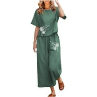 a / plus size Set za žene na rasprodaji Ženska ljetna moda ležerno široko laneno odijelo s okruglim vratom i kratkim rukavima s printom
