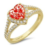 Crveni simulirani dijamant u obliku srca 1,49 karatnog žutog zlata 18 karatnog vjenčanog prstena s aureolom za godišnjicu braka,