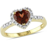 Miabella Ženska karat T.G.W. Garnet u obliku srca i karat T.W. Dijamant 10kt žuto zlato halo srčani prsten