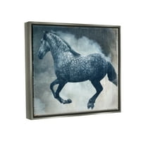 Stupell Industries Blue Galloping Horse Vintage Animals & Insects Slikanje sivog plutara uokvirenog umjetničkog tiska Zidna umjetnost