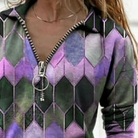 Modna ženska ležerna bluza s preklopom s geometrijskim prednjim zatvaračem s patentnim zatvaračem majice s ljubičastim vrhovima od