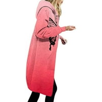 Ženski kaputi plus size, Udobna majica s dugim rukavima s gradijentnim printom, labava vruća ružičasta jakna, a-line