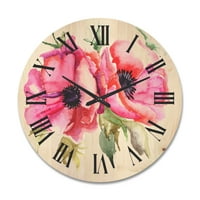 DesignArt 'stilizirani ružičasti mak cvjetovi' tradicionalni drveni zidni sat