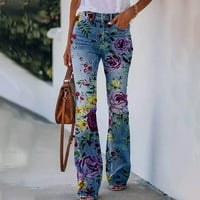 Ženske hlače s elastičnim pojasom s rastezljivim printom, tanke rastezljive uske hlače na kopčanje, hlače 94485733