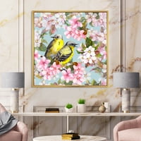 Ptice na ružičastoj cherry sakura i jabučni cvjetovi II uokvireno slikarstvo platno umjetnički tisak