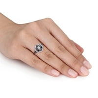 Miabella Women's 1- karat T.W. Crno -bijeli dijamant 10kt cvjetni prsten od bijelog zlata