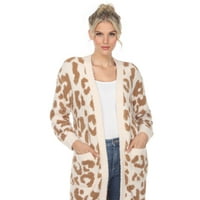 Ženski vuneni kaput-kardigan s leopard printom s otvorenim prednjim dijelom