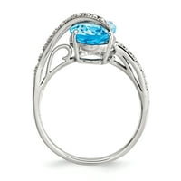 Dijamantni prsten sa švicarskim plavim topazom od čistog srebra s Rodijumskom završnom obradom.