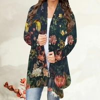 Ženski kardigan s otvorenim prednjim dijelom, Višebojni džemper srednje duljine s dugim rukavima s printom, modna jakna s okruglim