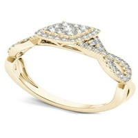 Zaručnički prsten od žutog zlata od 10 karata s dijamantom u obliku križa s aureolom na dršci